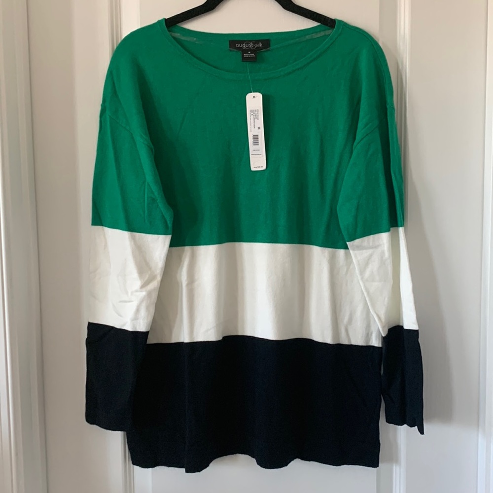 NWT AUGUST SILK Colorblock Stripes Long Sleeves Cotton Blend Sweater Size M